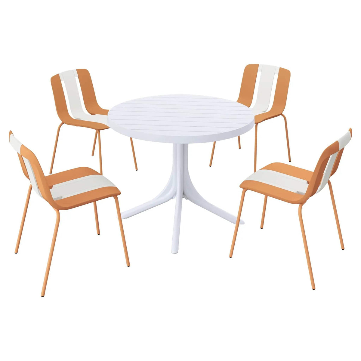 4 Piece Set Of Modern Striped Color Blocking Single Chairs With Round Table | 4-Piece Set | Metal | Outdoor Living