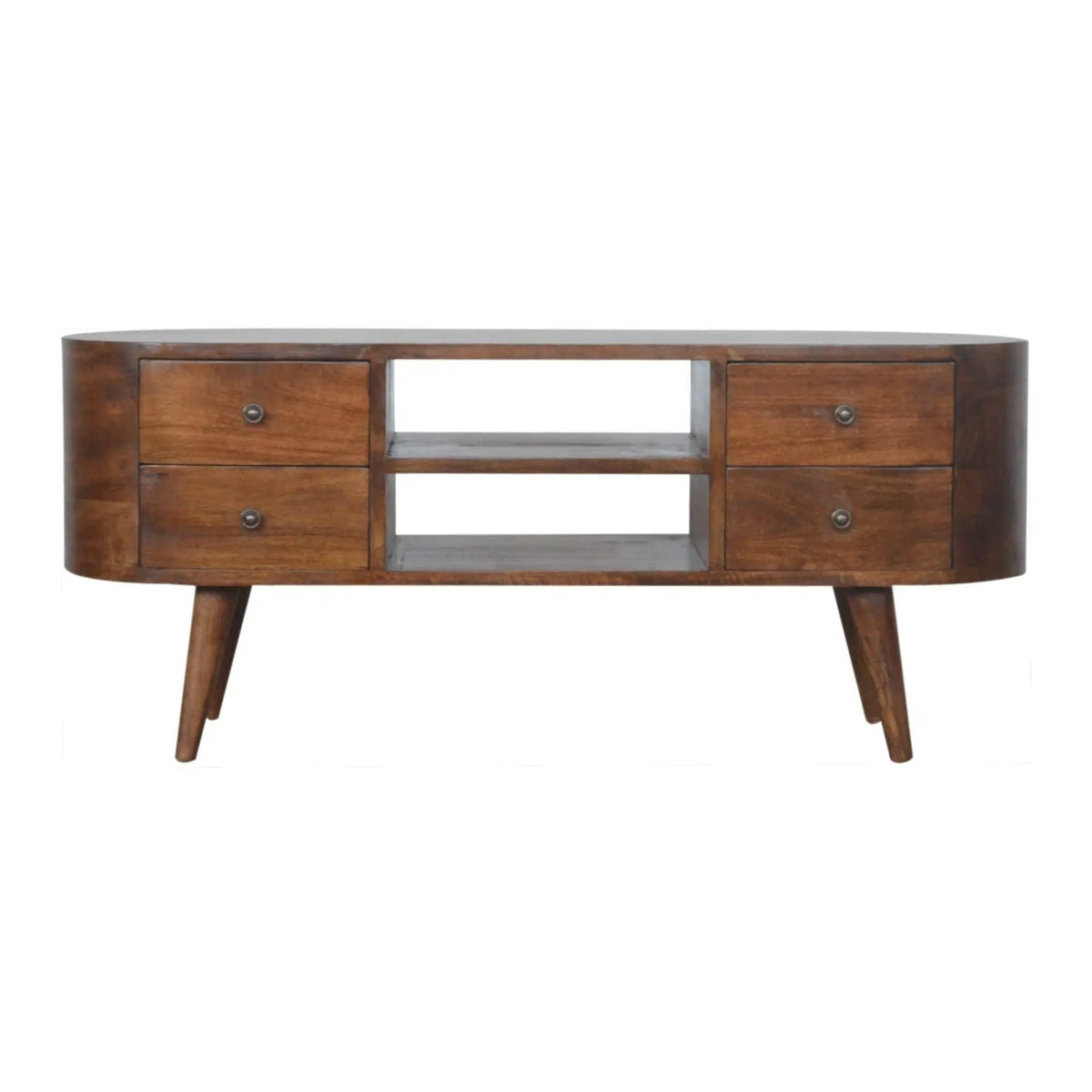 Solid Wood Rounded Entertainment Unit TV Stand | 43.31 x 13.78 x 18.5 in | Mango Wood | Living Room