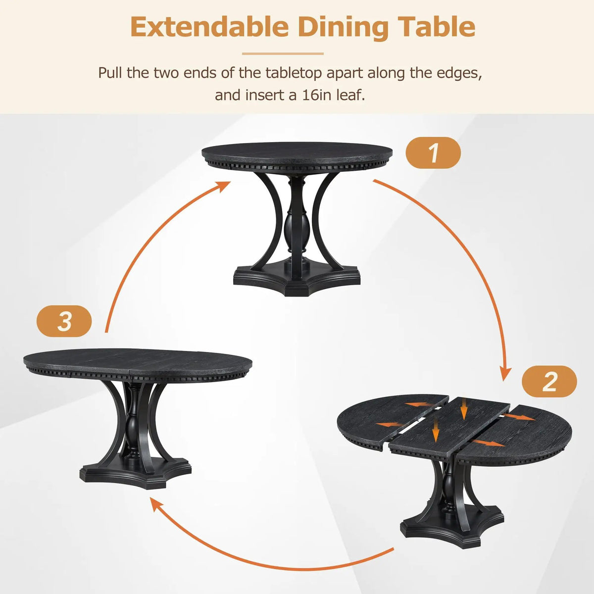 5 Piece Dining Set | Extendable Round Table | Oak Veneer | Black And Oak