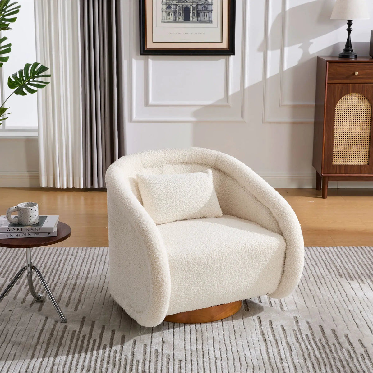 Teddy Fabric Swivel Accent Chair | 360 Degree Rotation | Solid Rubber Wood Frame | Cozy Texture