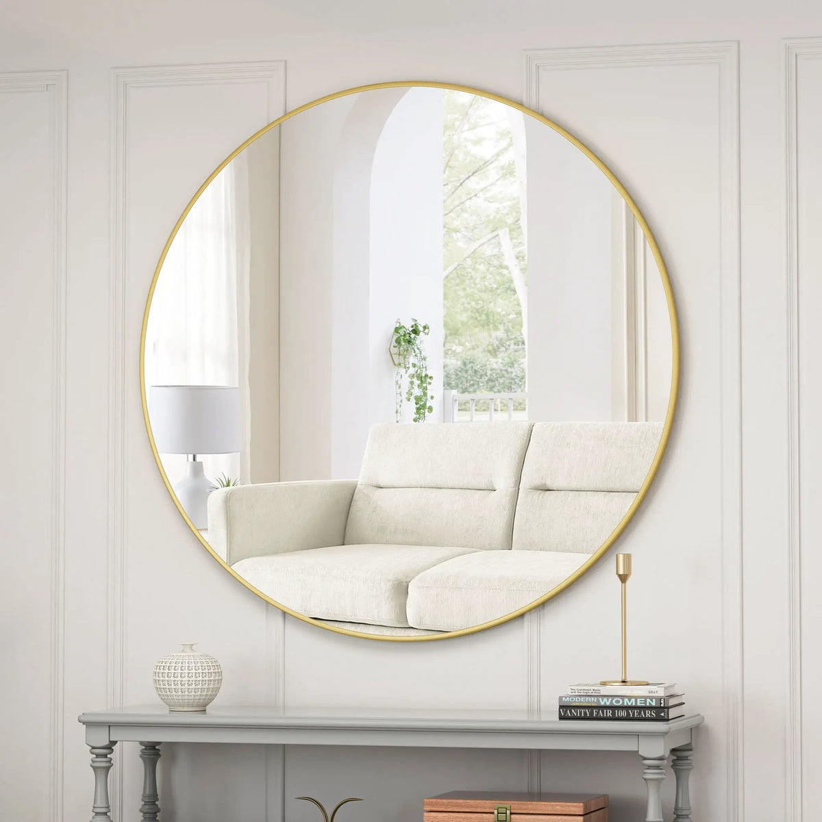 Round Wall Mirror | Metal Framed Circular Design | 48 Inch Diameter | Vanity And Dressing Use