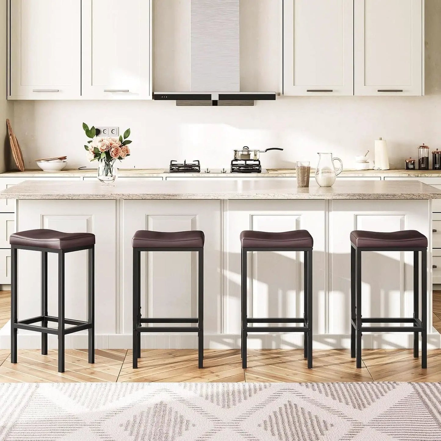 Saddle Bar Stools Set Of 2 Counter Height 24.8 Inches Brown And Black from PriceLows™