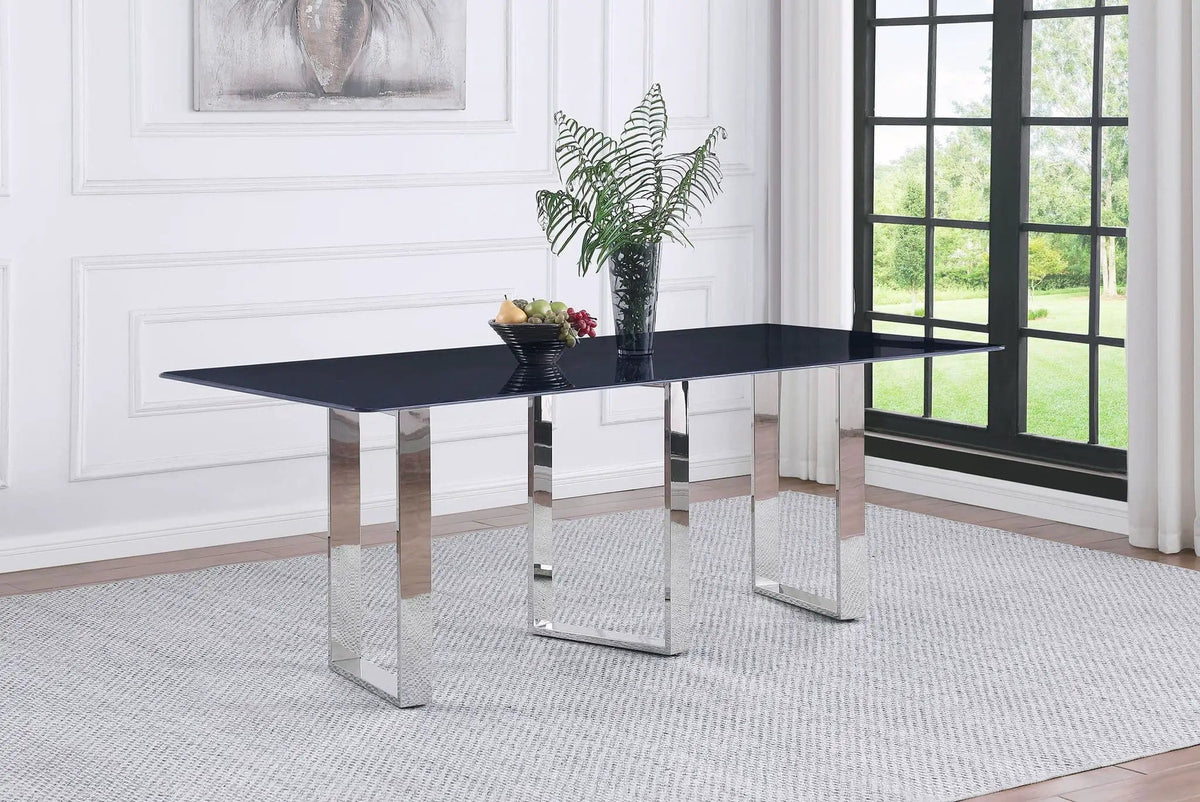 Desden 79-inch Rectangular Sintered Stone Dining Table | 78.75 x 39.25 x 29.5 in | Marble & Stainless Steel | Grey