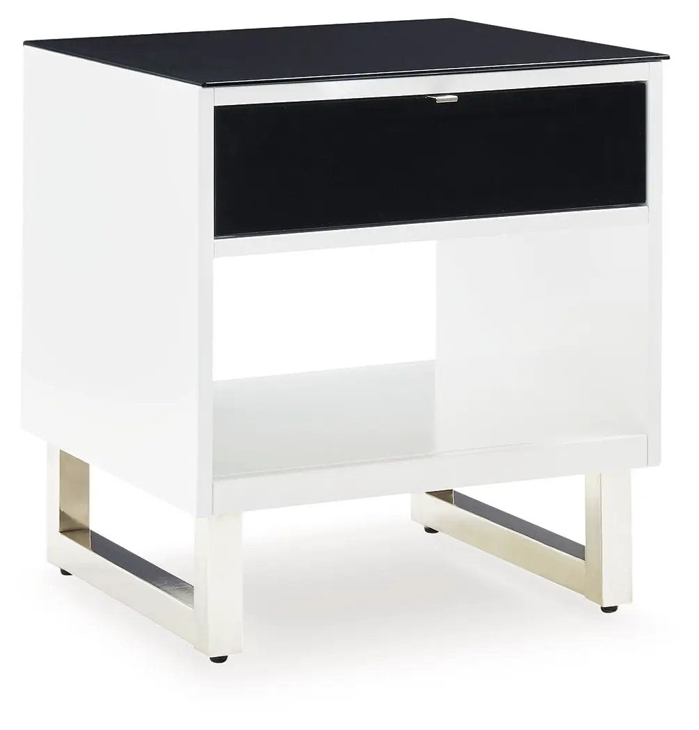 Gardoni Rectangular End Table | White And Black | MDF Construction | Drawer Storage