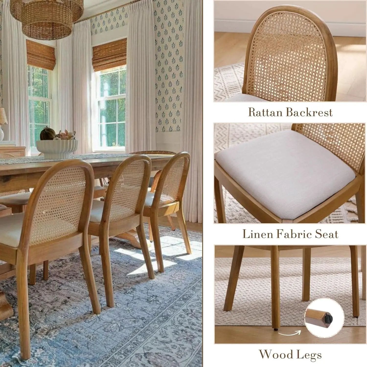 Beige Rattan Dining Chairs Featuring Contemporary Wood from PriceLows™