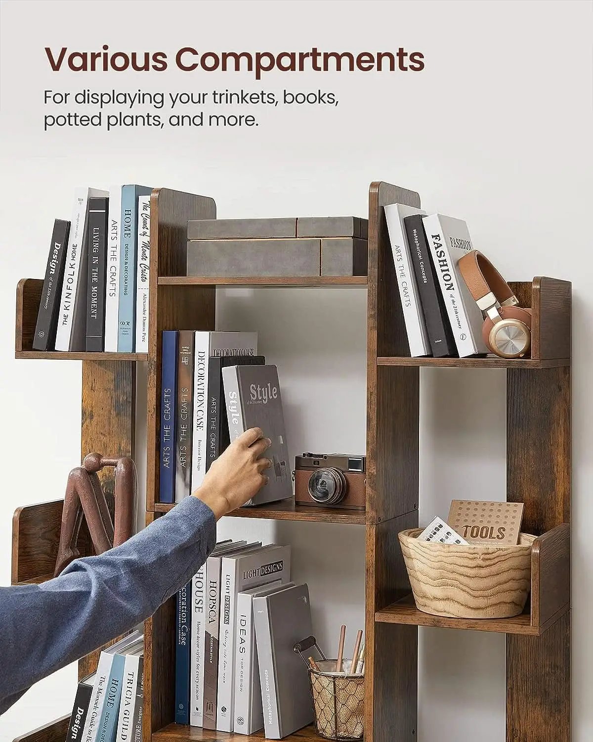 Tree Shaped Bookcase Rustic Brown Tall With 13 Shelves from PriceLows™
