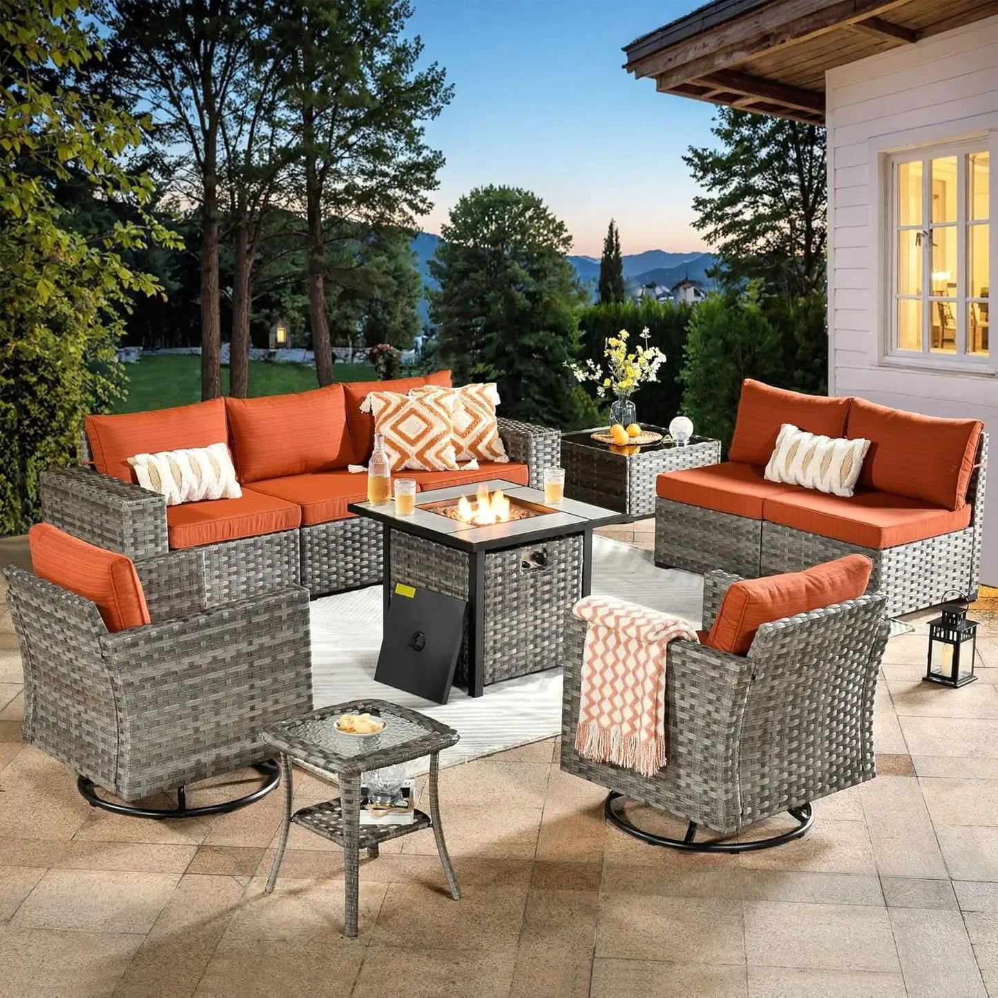 Modular Outdoor Wicker Sofa Set with Fire Pit from PriceLows™