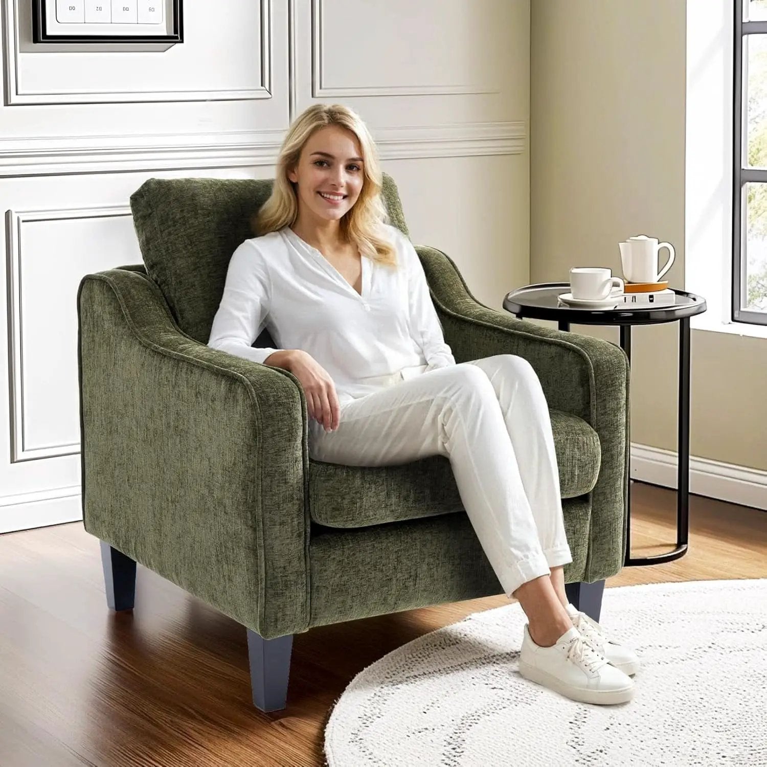 Compact Chenille Accent Chairs With Removable Covers from PriceLows™