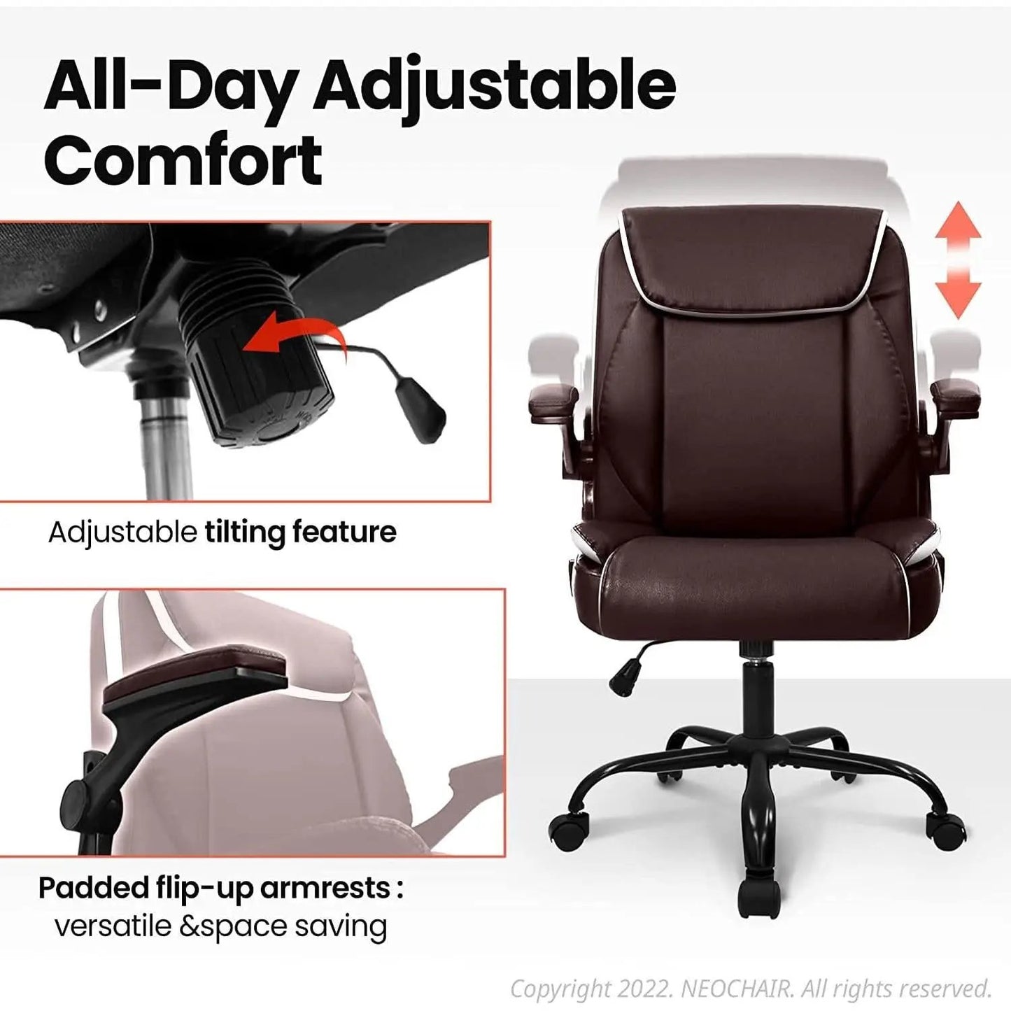 Brown Ergonomic Office Chair With Adjustable Flip Up Arms from PriceLows™