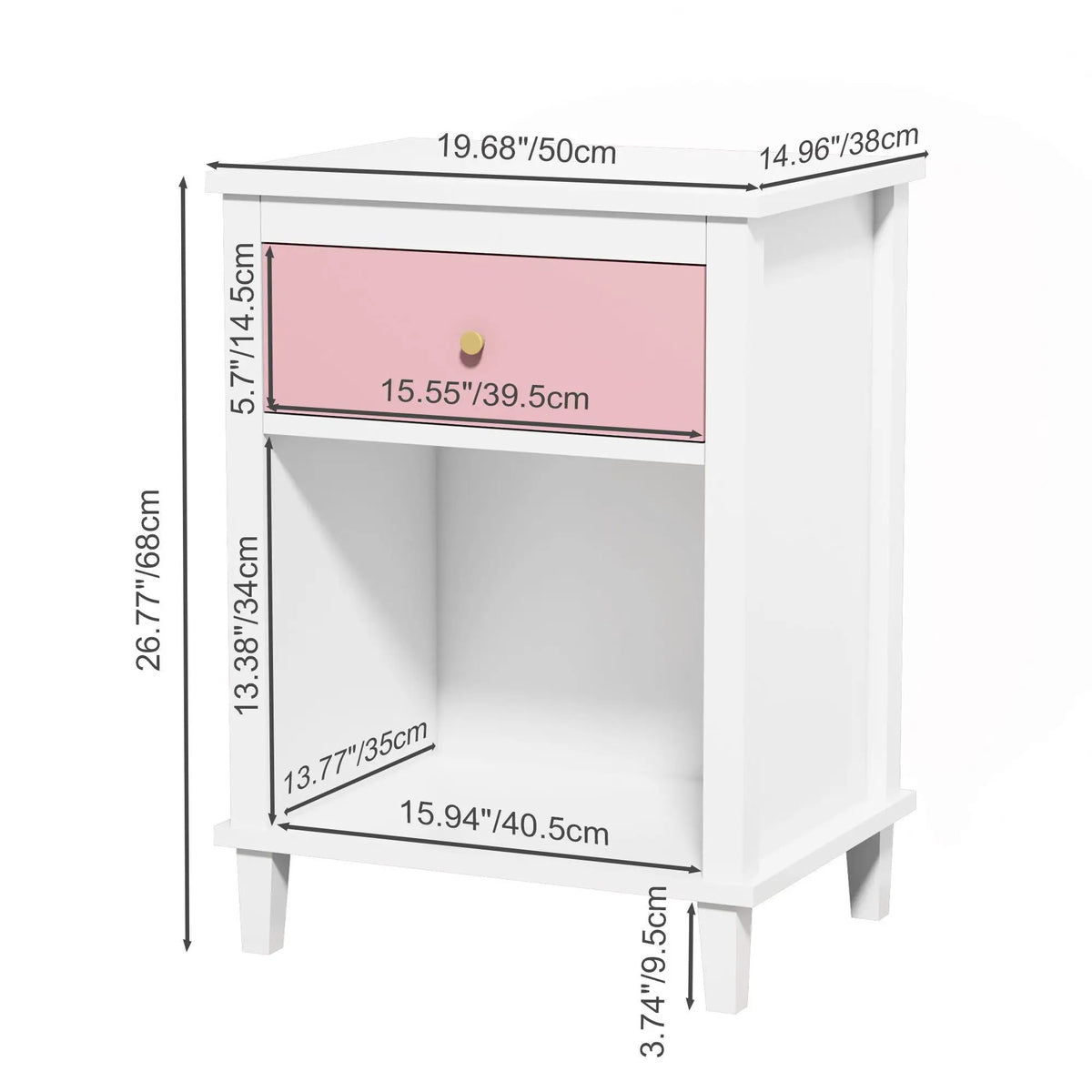 Nightstand With 1 Drawer And 1 Shelf | Aluminum Handles | Tip-Over Restraint | Child-Safe Design