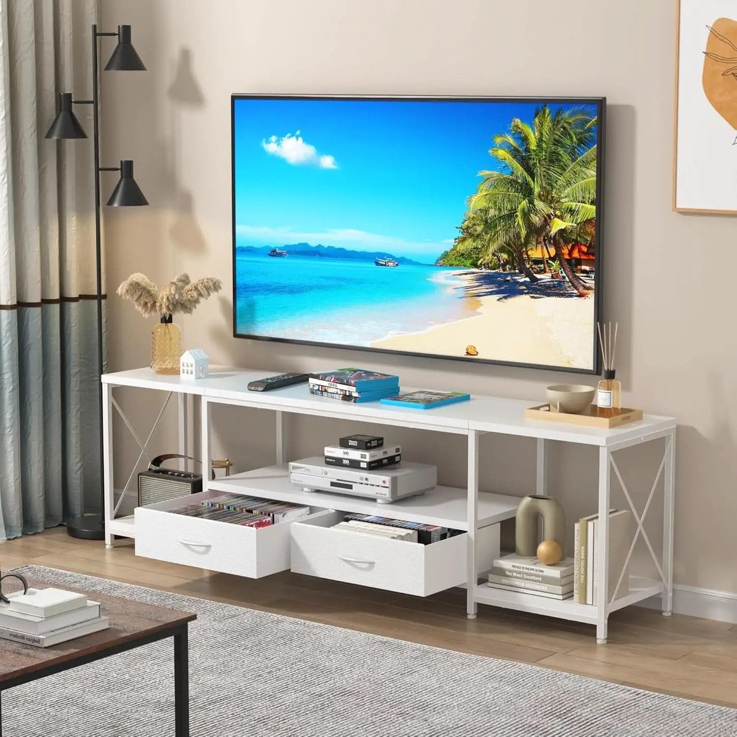 TV Stand For 55 To 65 Inch TV With Fabric Drawers Sturdy from PriceLows™
