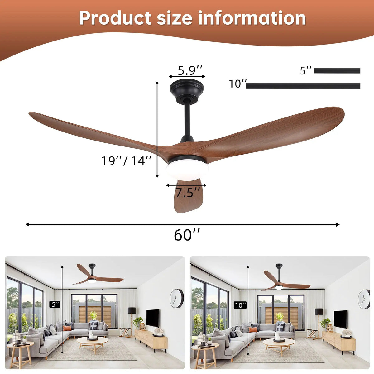 Smart Ceiling Fan | 60 Inch Span | Alexa Voice Control | Reversible DC Motor