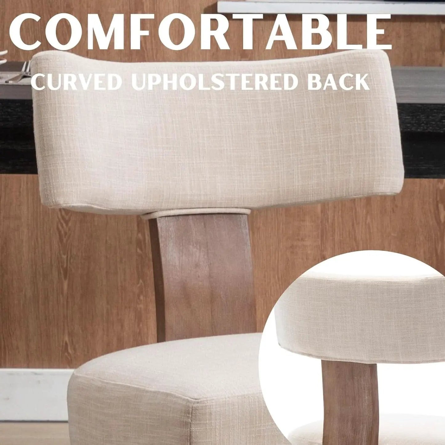 Beige Linen Fabric Upholstered Dining Chairs Curved Back from PriceLows™