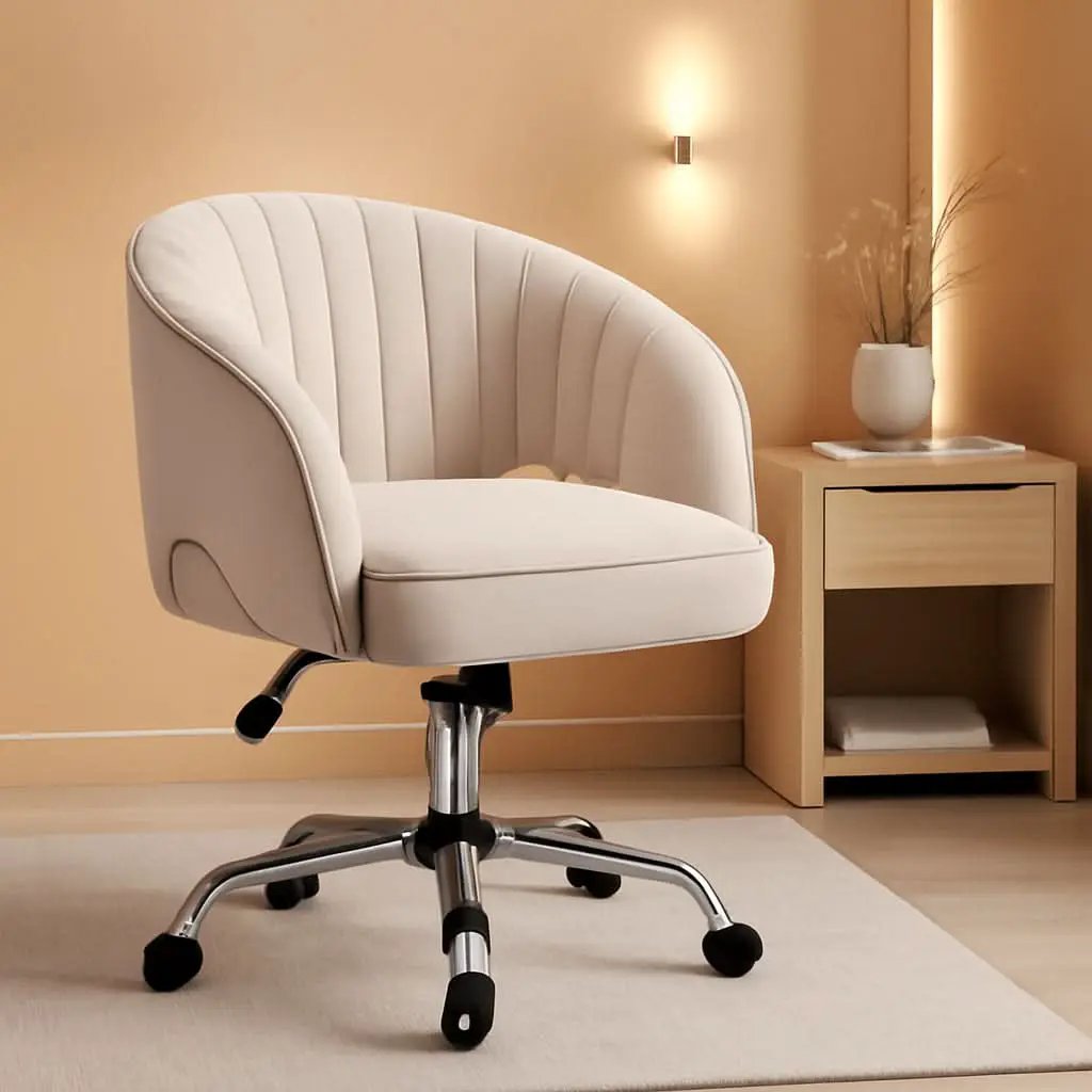 Cream Velvet Swivel Desk Chair With Wheels Tufted Back from PriceLows™
