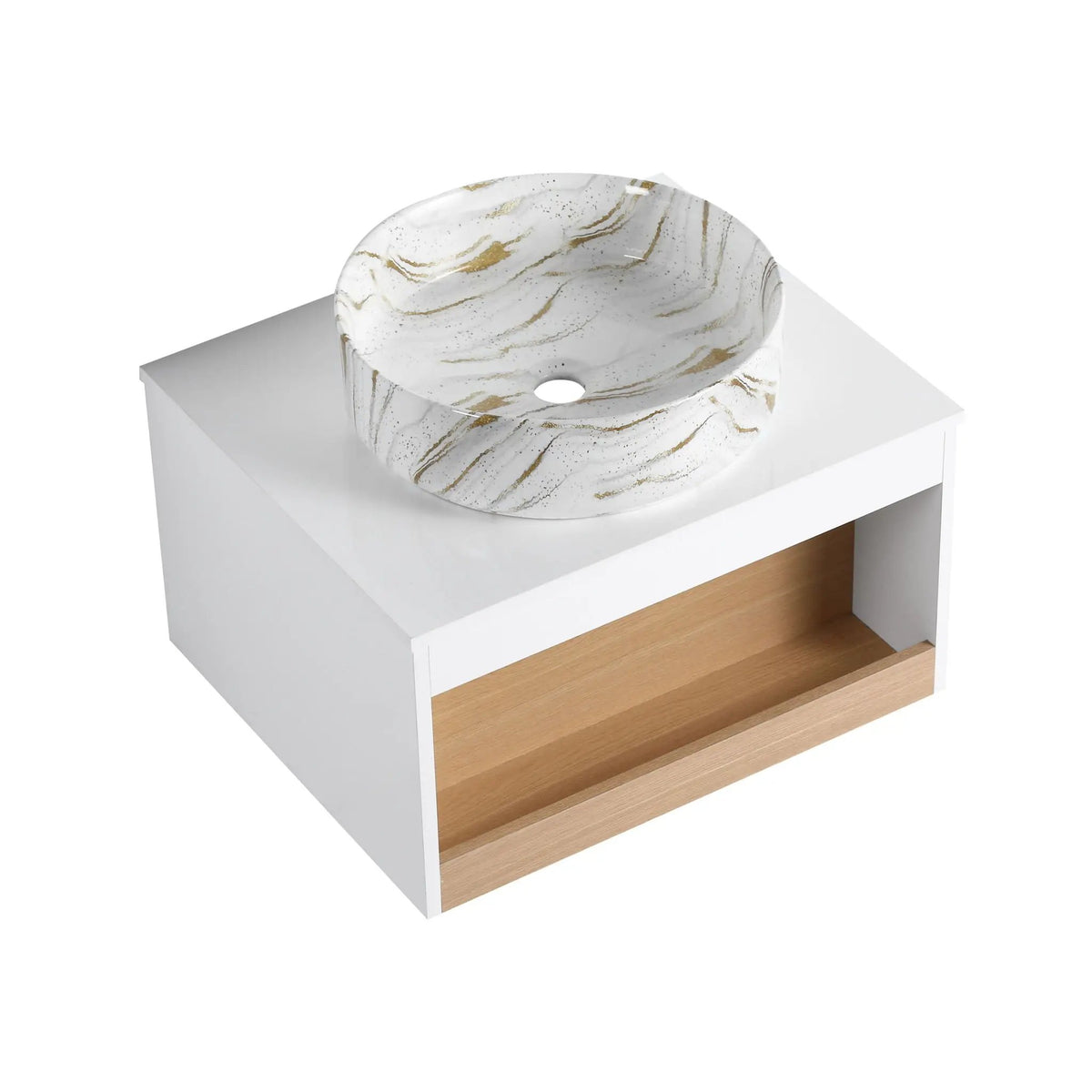 Floating Bathroom Vanity | Wall Mounted | Ceramic Vessel Sink | White