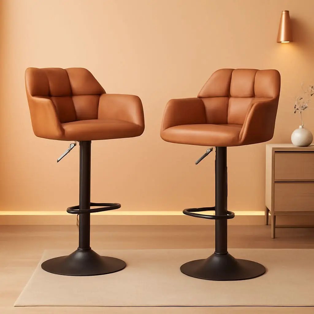 Modern Leather Swivel Bar Stool With Backrest And Armrests from PriceLows™