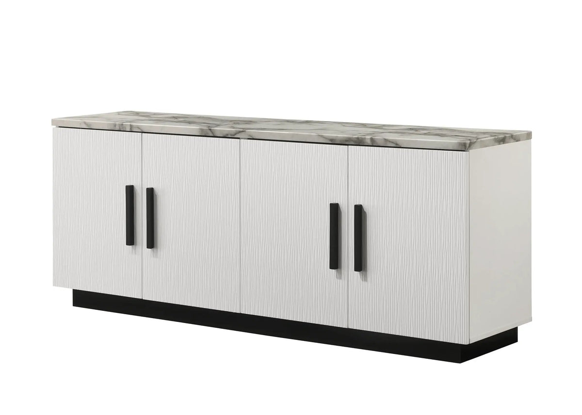 Matilda Cabinet Console Table | White Faux Marble Top | 63 Inch Width | Cabinet Storage