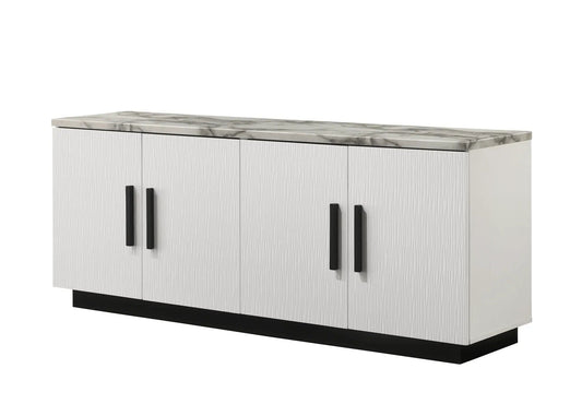 Matilda Cabinet Console Table | White Faux Marble Top | 63 Inch Width | Cabinet Storage