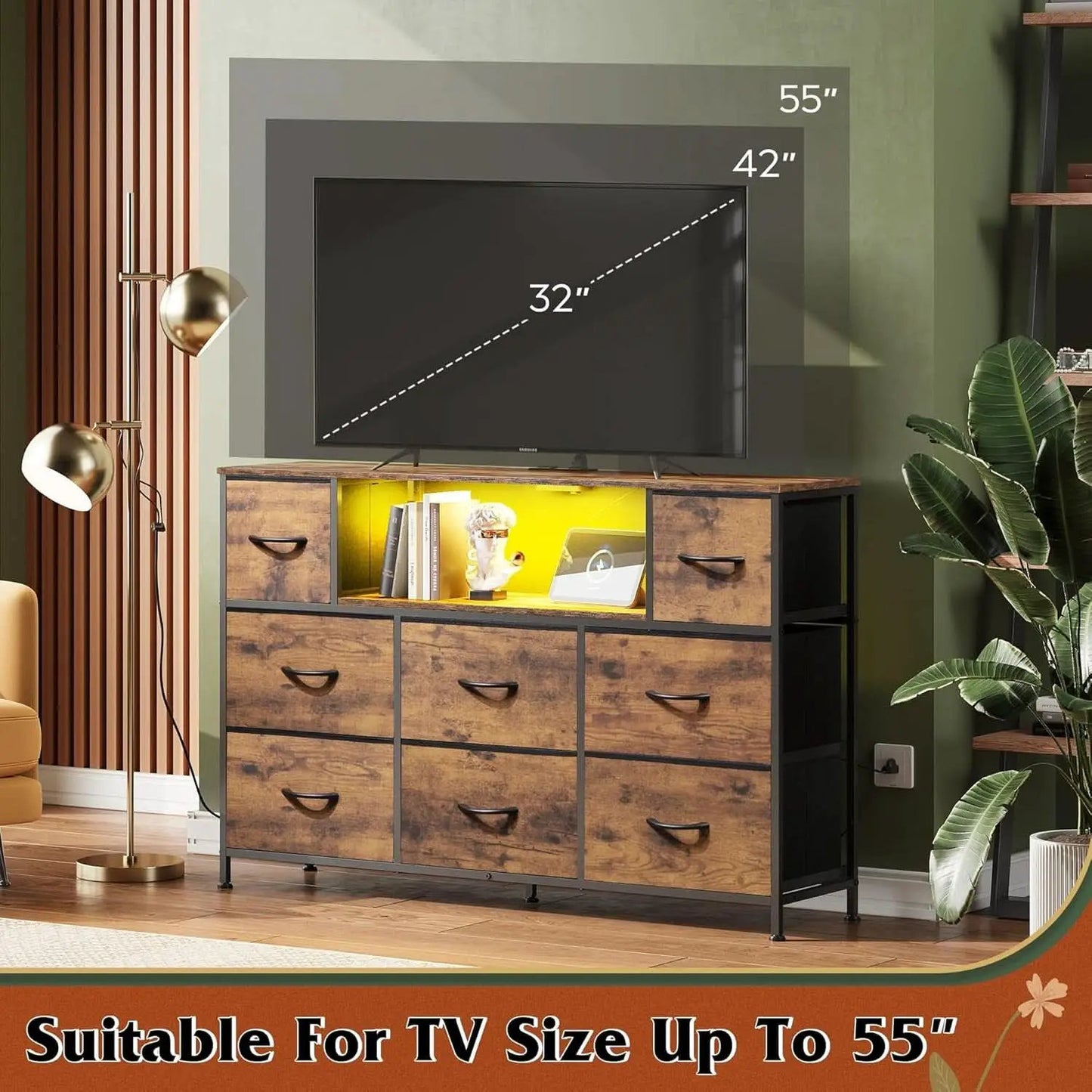 Bedroom Dresser TV Stand 55 Inch TV With Charging Station from PriceLows™