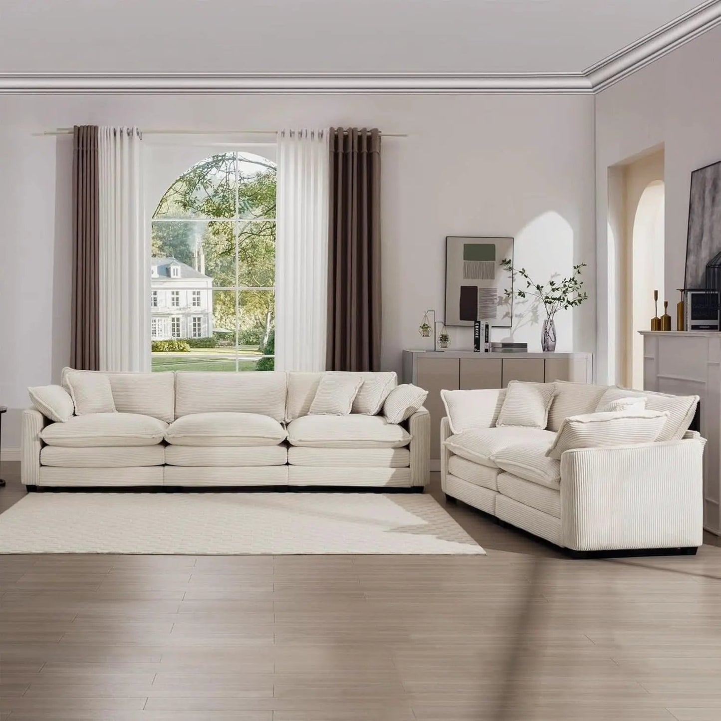 Oversized 2 Piece Sofa Set Beige 3 Seater And Loveseat from PriceLows™