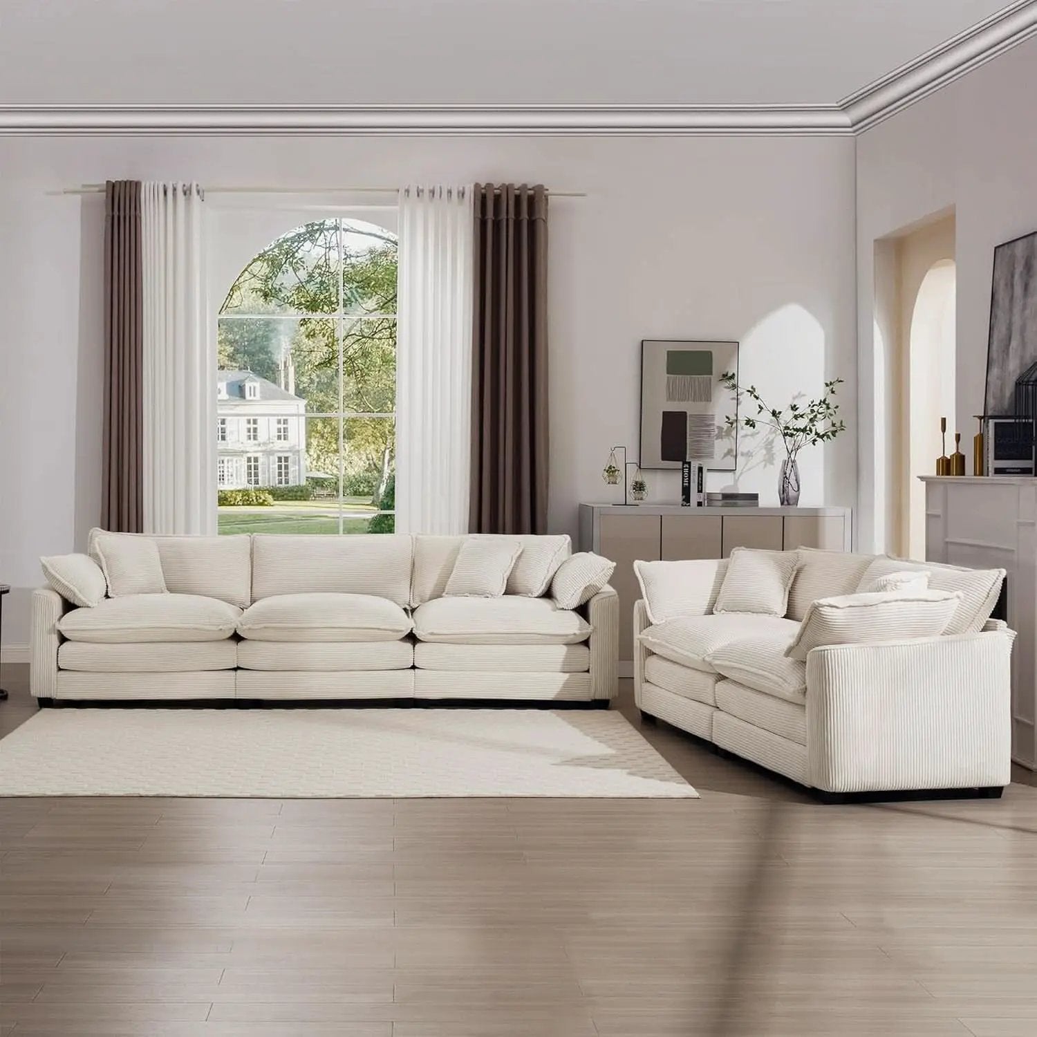 Oversized 2 Piece Sofa Set Beige 3 Seater And Loveseat from PriceLows™