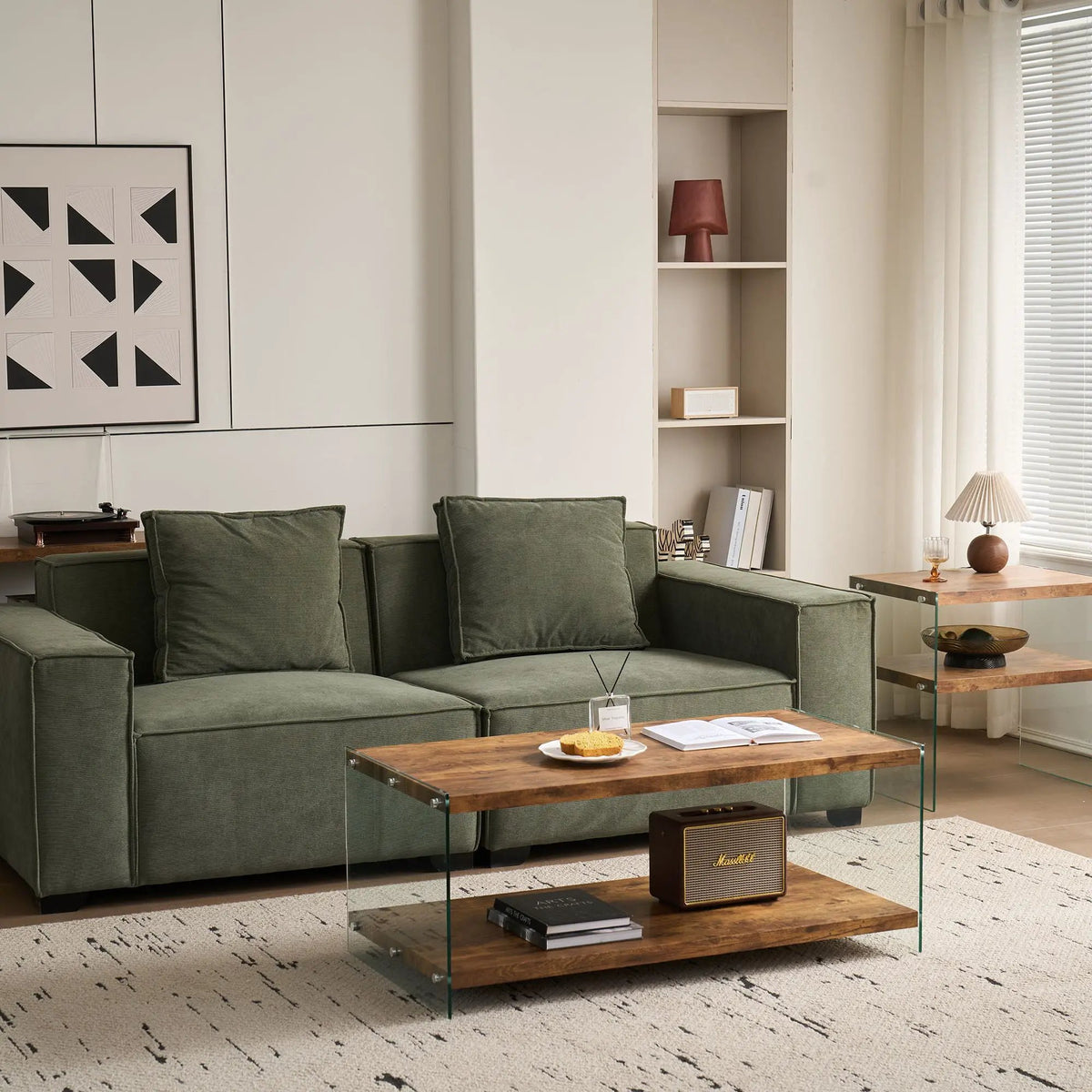 Glass Top Side Table | Tempered Glass | Waterproof Stain-Resistant | Rounded Edges