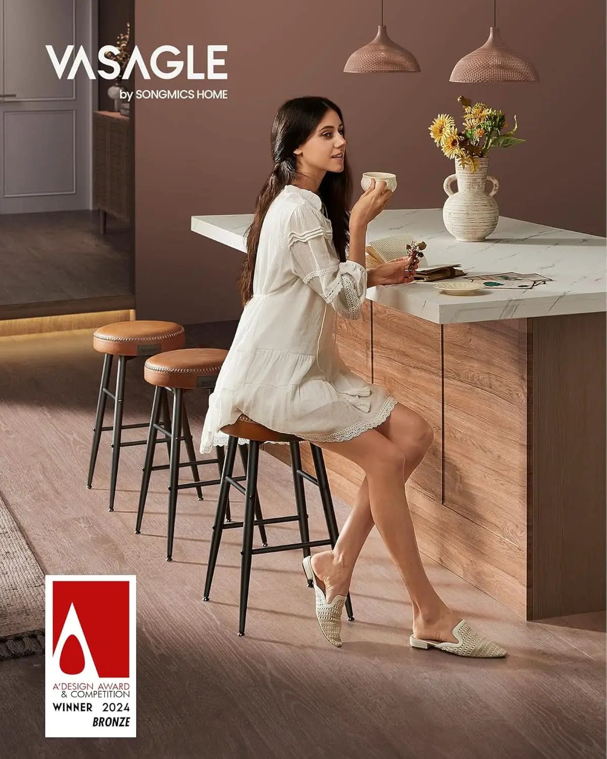 EKHO Backless Counter Height Bar Stools Set Of 2 24.8 Inch Tall Caramel Brown from PriceLows™