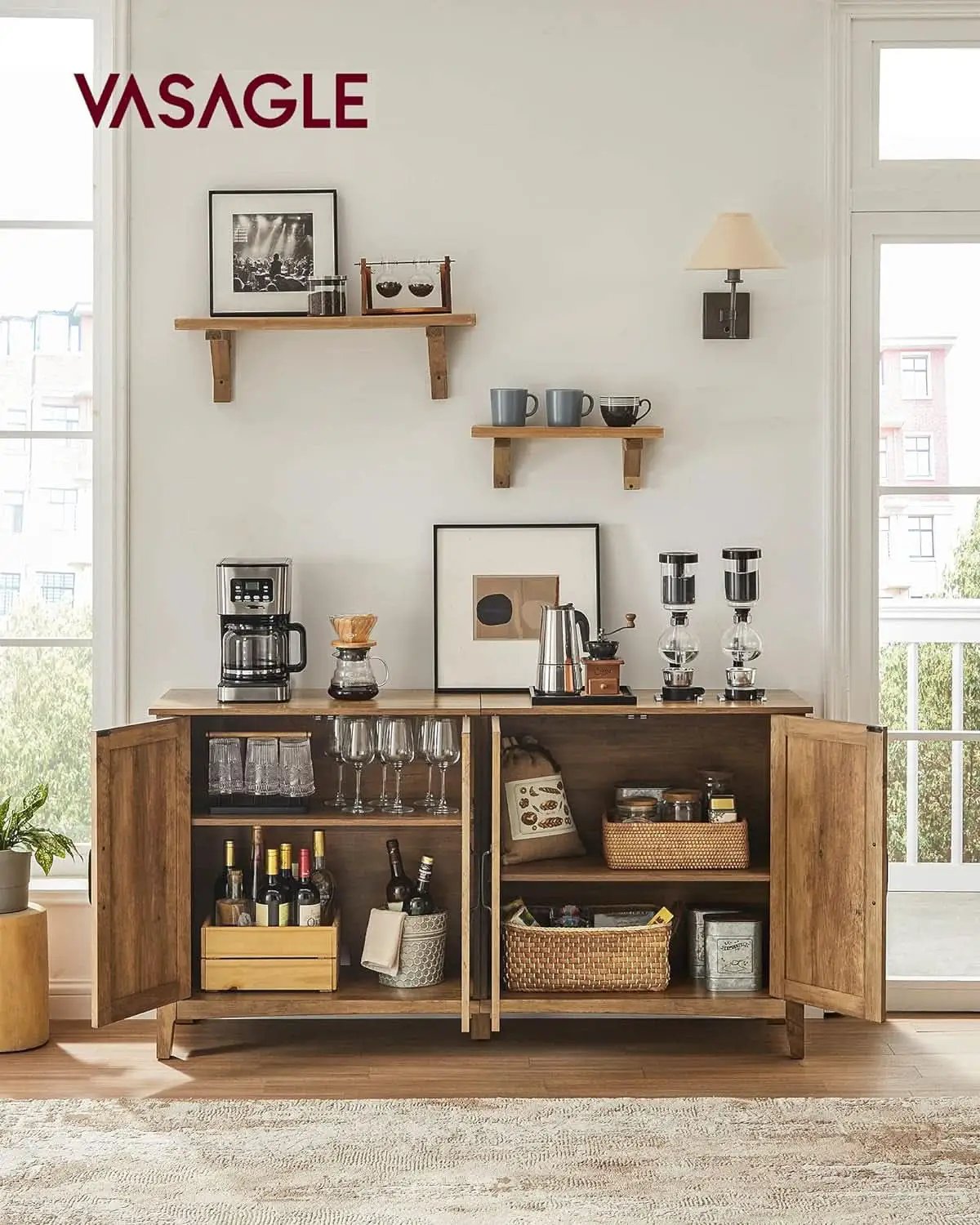 Rustic Walnut Buffet Cabinet With Adjustable Shelves from PriceLows™