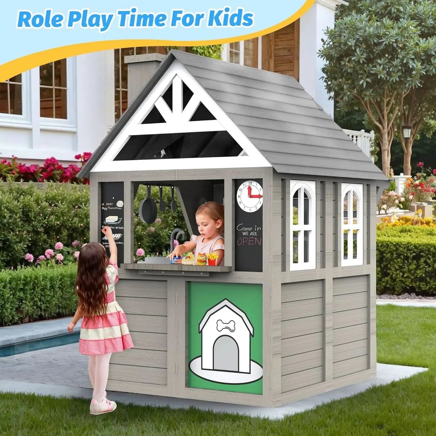Kids Outdoor Playhouse Cedar Gray Weather Resistant from PriceLows™