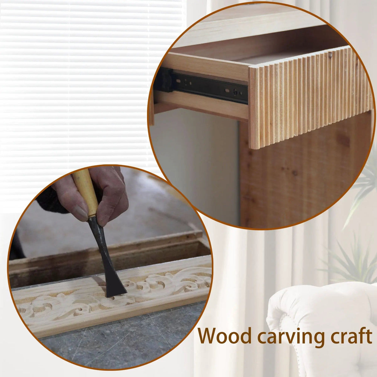 Rustic Modern Console Table With Drawer Storage Natural Wood | 51.8 x 15 x 31.5 in | Engineered Wood | Living Room