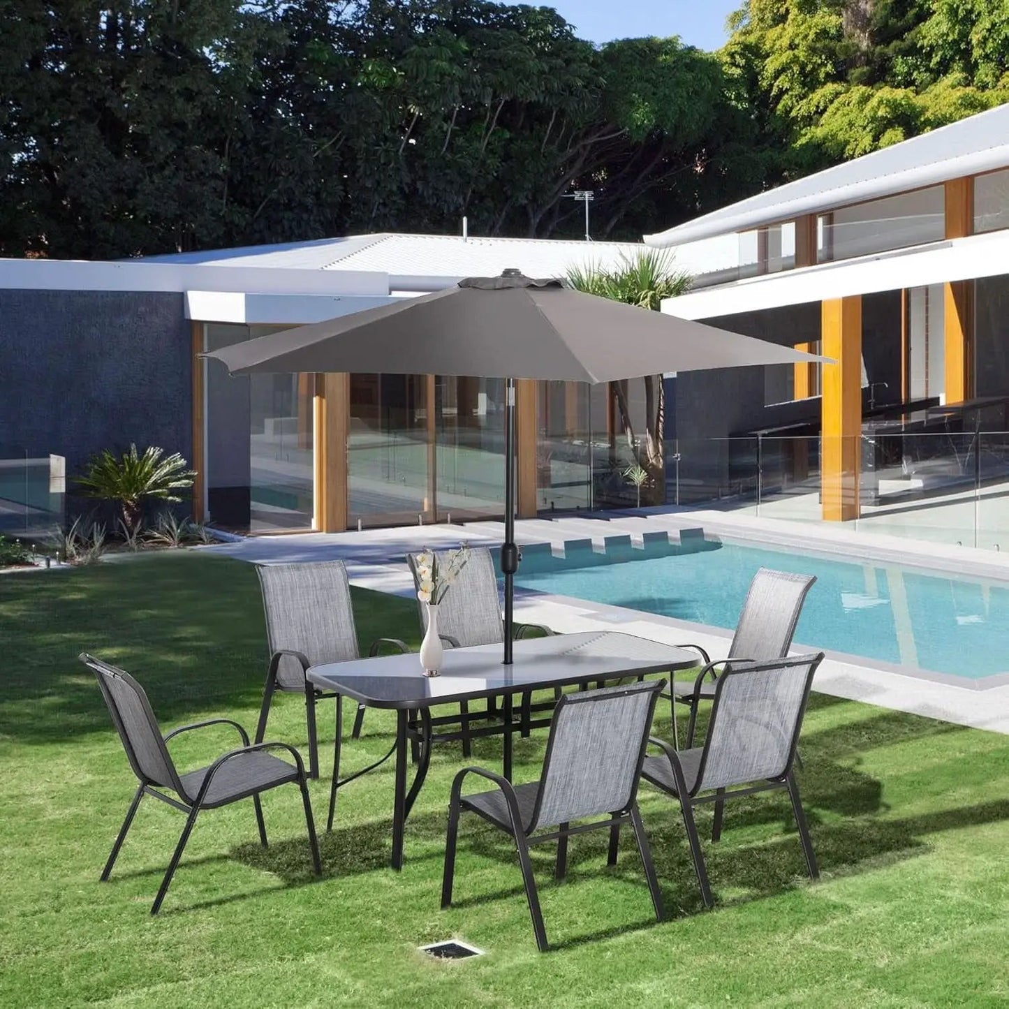 Eight Piece Patio Furniture Set with Umbrella and Chairs from PriceLows™