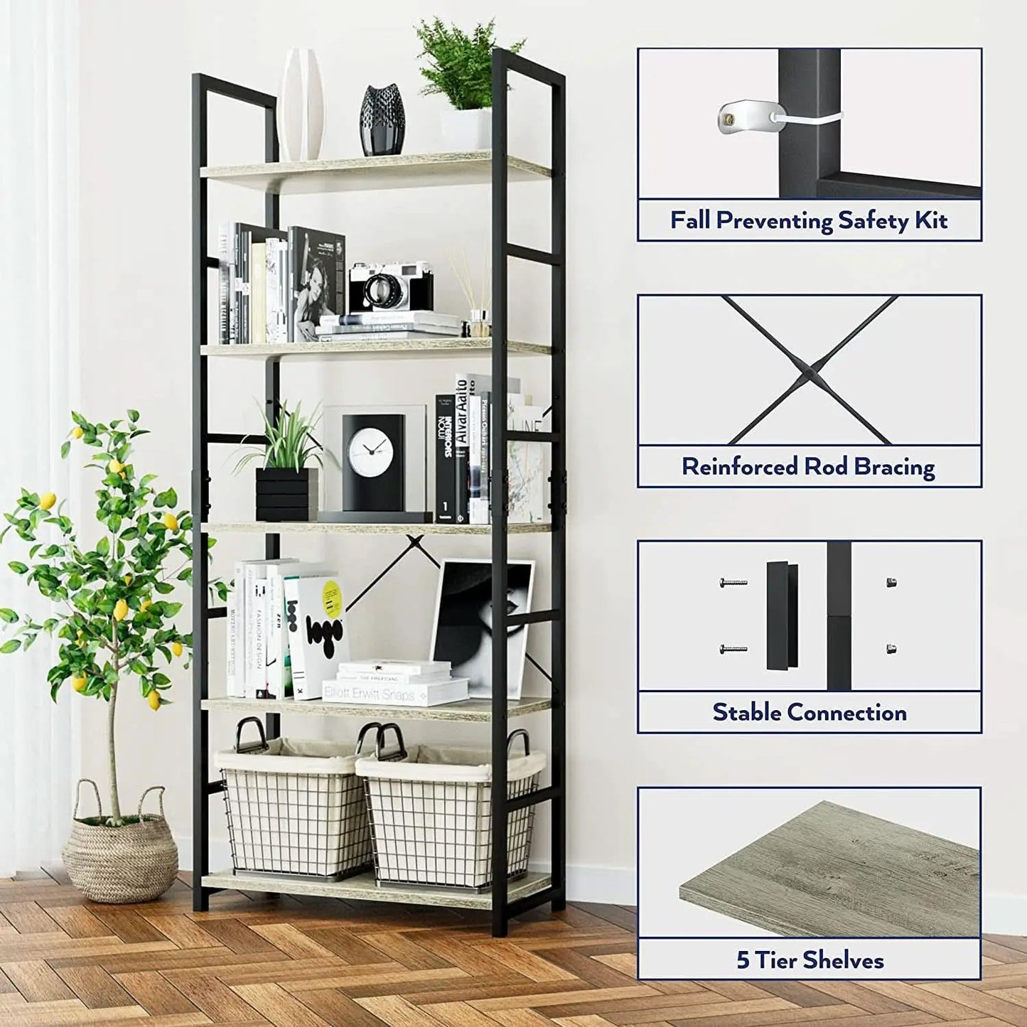 5-Tier Bookshelf for Home Office Scratch-Resistant from PriceLows™