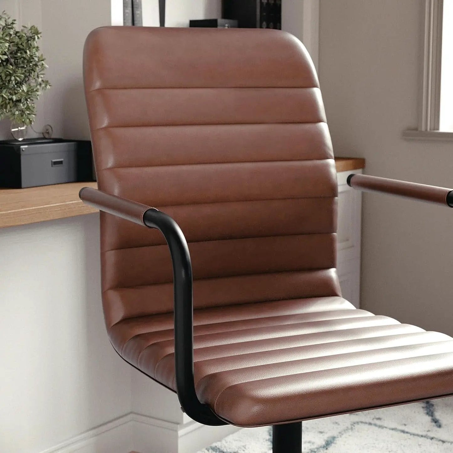 Saddle Brown Faux Leather Swivel Task Chair With Armrests from PriceLows™