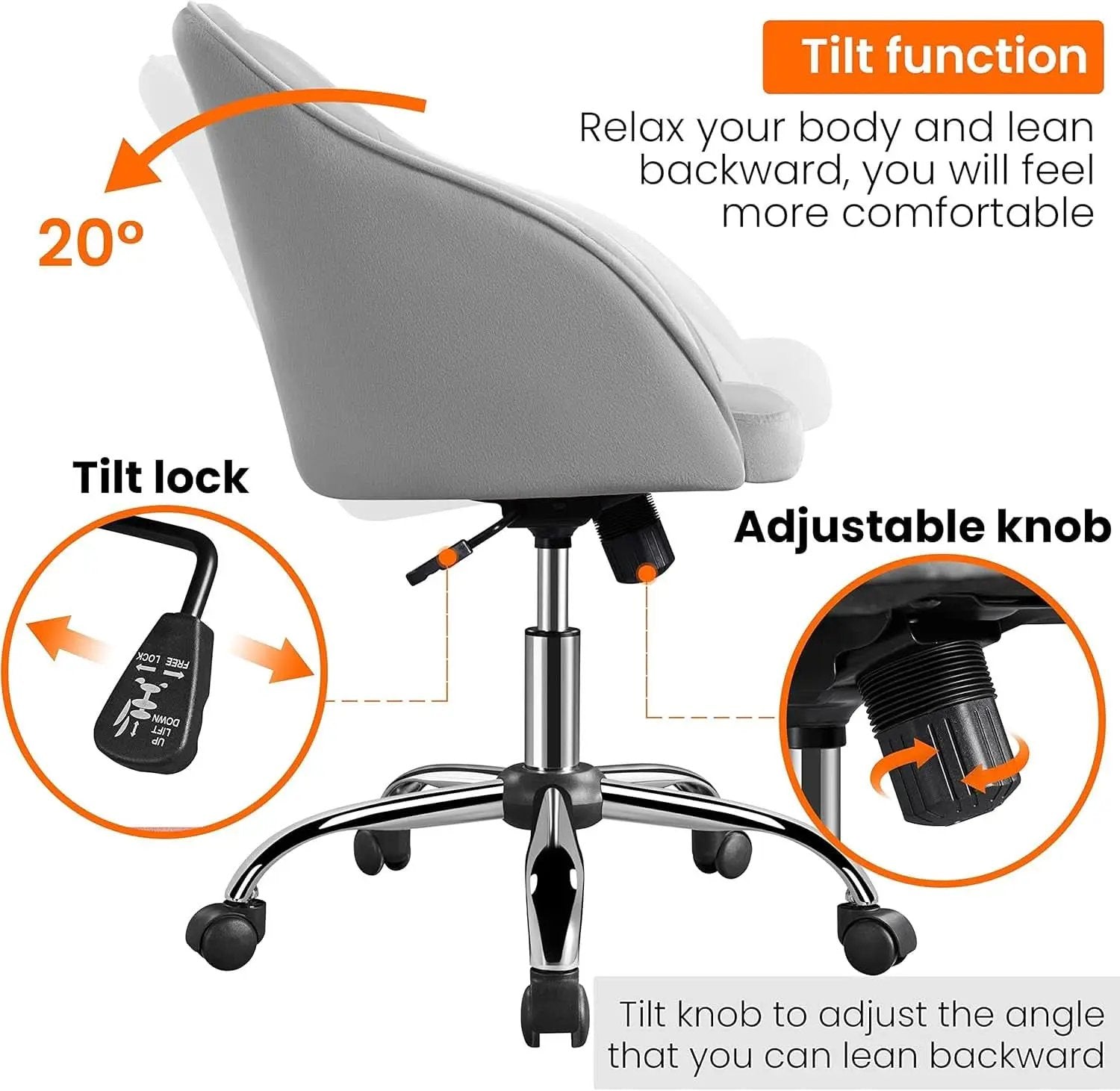 Light Gray Velvet Desk Chair With Adjustable Tilt Arm from PriceLows™
