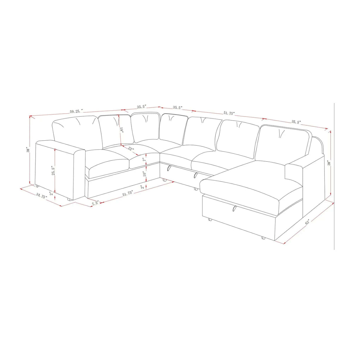 Melody Sectional Sofa | 3 Pieces | Fabric | Living Room