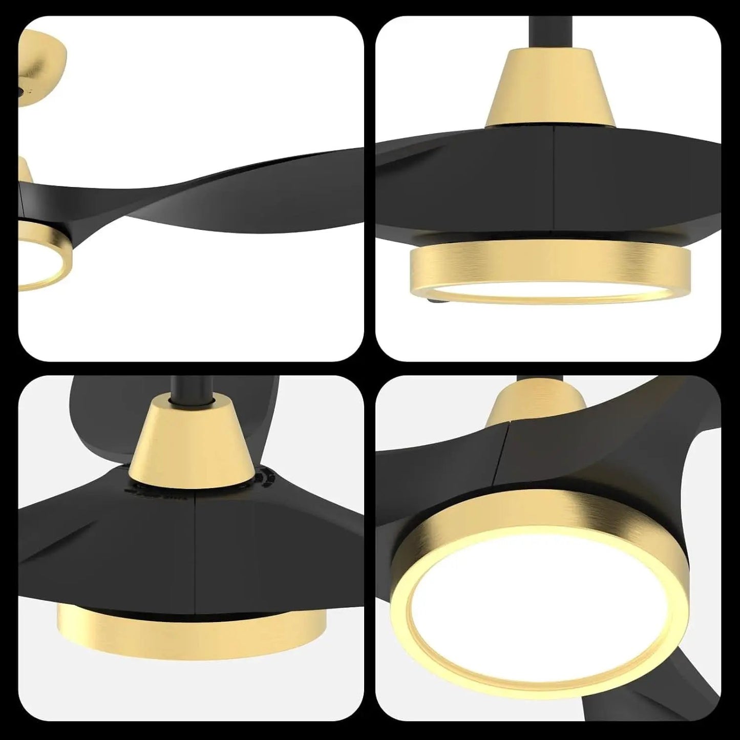 52 Inch Black Gold Indoor Ceiling Fan With LED Light from PriceLows™