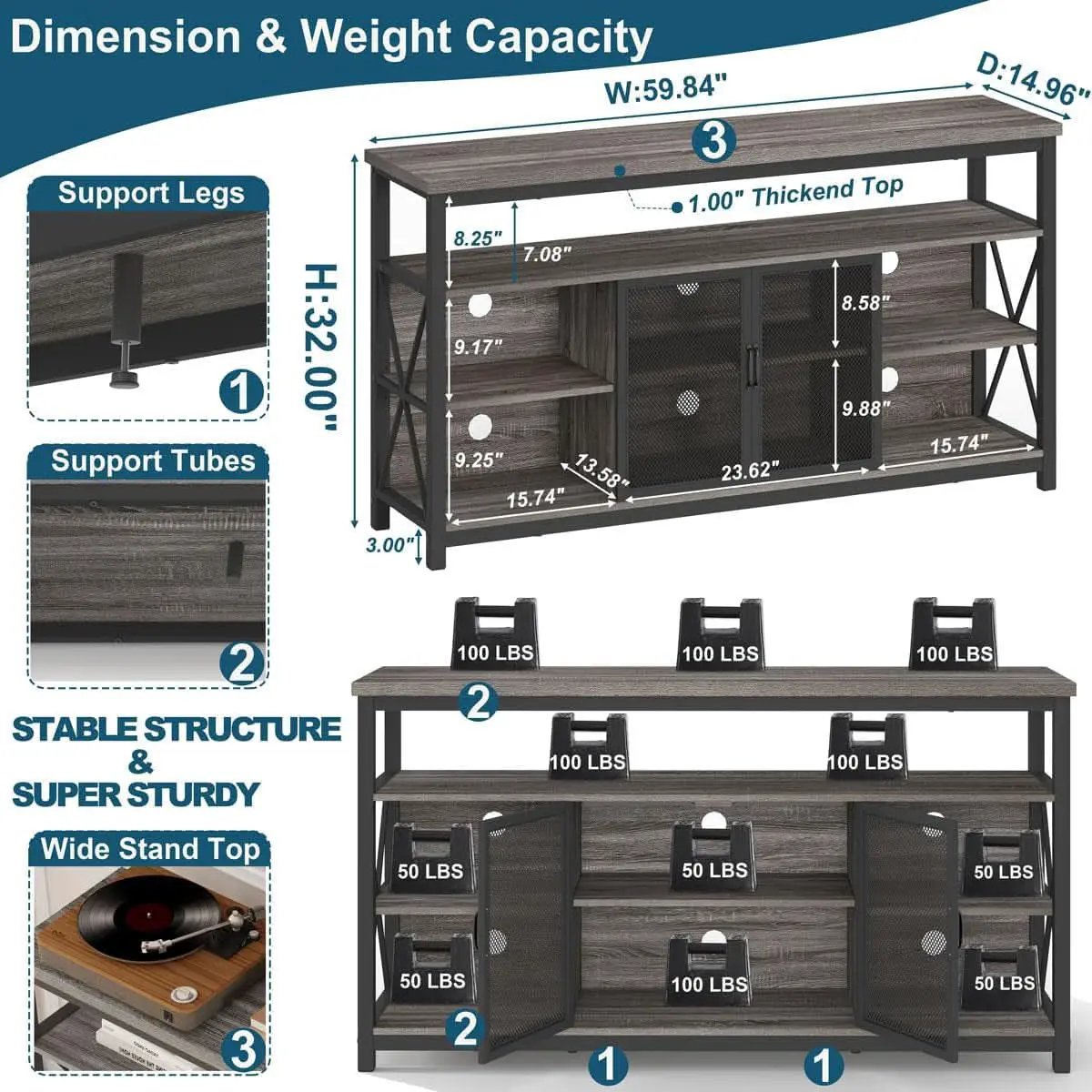 Tall TV Stand for 65 Inch TV With Storage Cabinet Grey Oak from PriceLows™