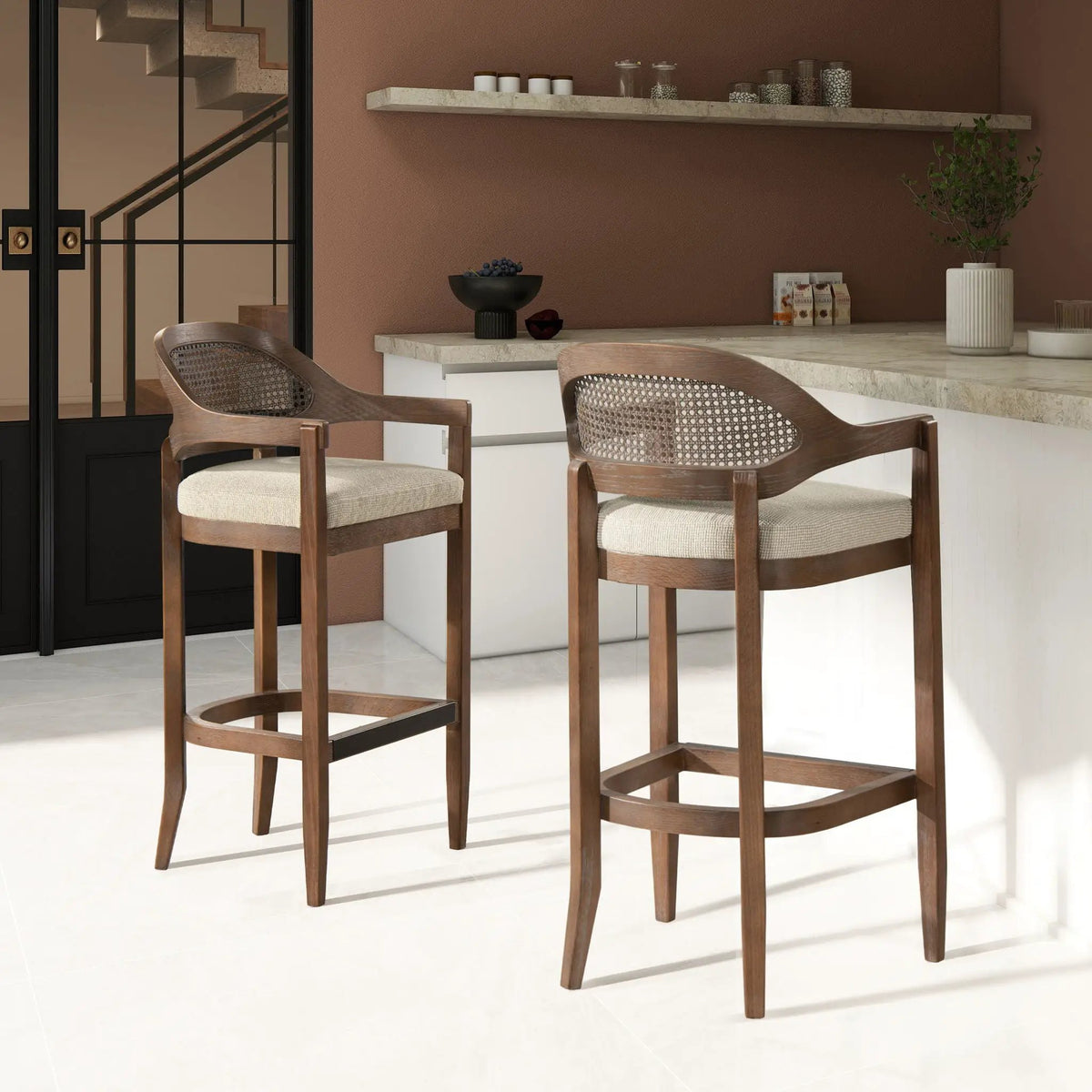 Americana Counter Stool | Mid-Century Modern | Cane Back | Kiln-Dried Wood Frame