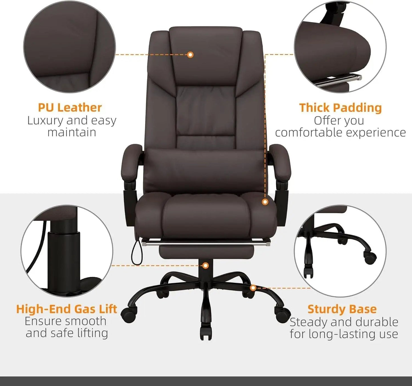 Brown High Back Massage Office Chair With 6 Vibration Points from PriceLows™
