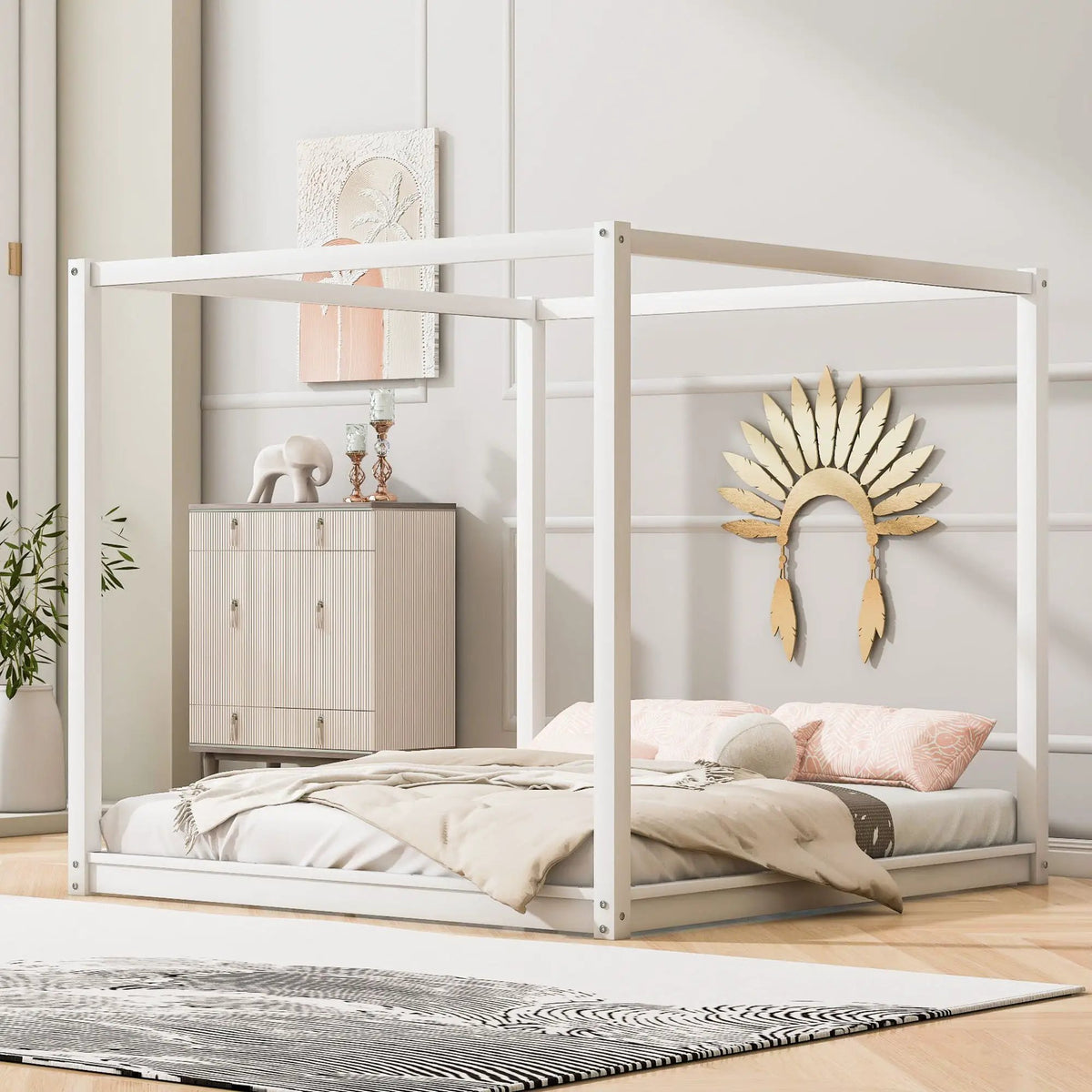 Canopy Platform Bed | Solid Pine Wood | Airflow Slats