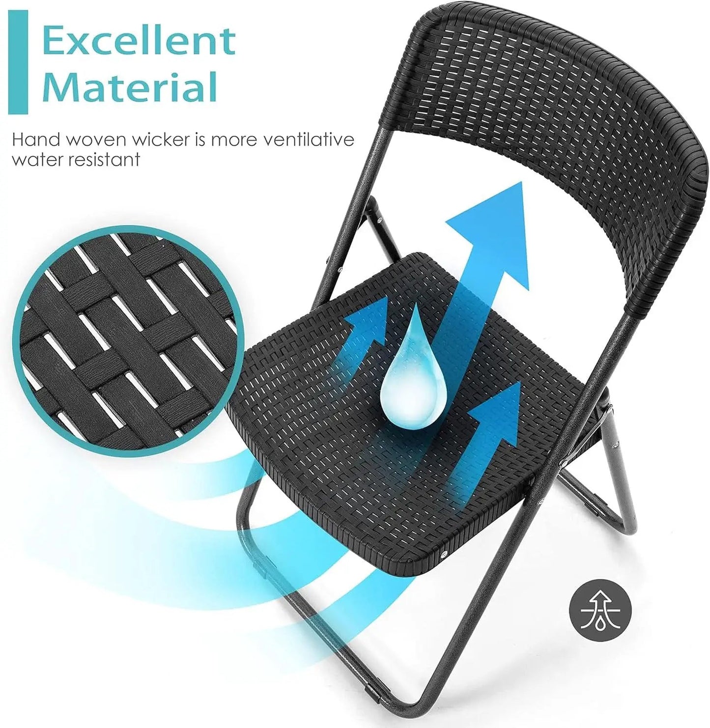 Three Piece Folding Patio Bistro Set All Weather Black For Balcony Porch And Backyard Outdoor Furniture from PriceLows™