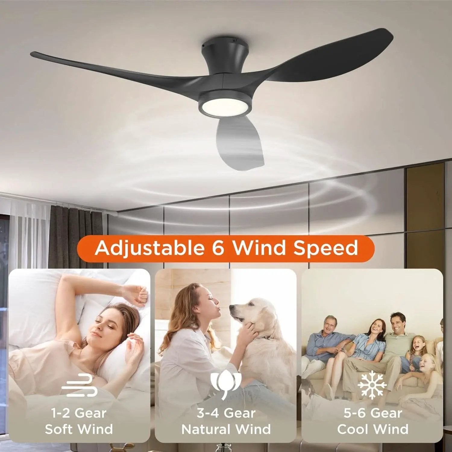 52 Inch Black Ceiling Fan With Integrated Led Lighting from PriceLows™