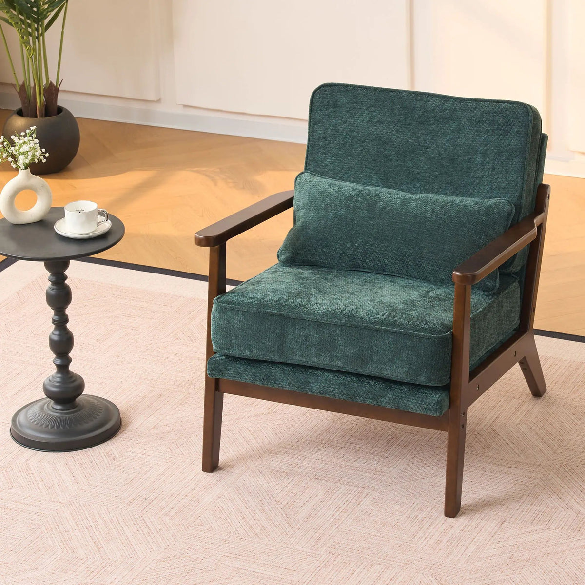 Living Room Chair | Lumbar Pillow | Mid Century Modern | Fabric