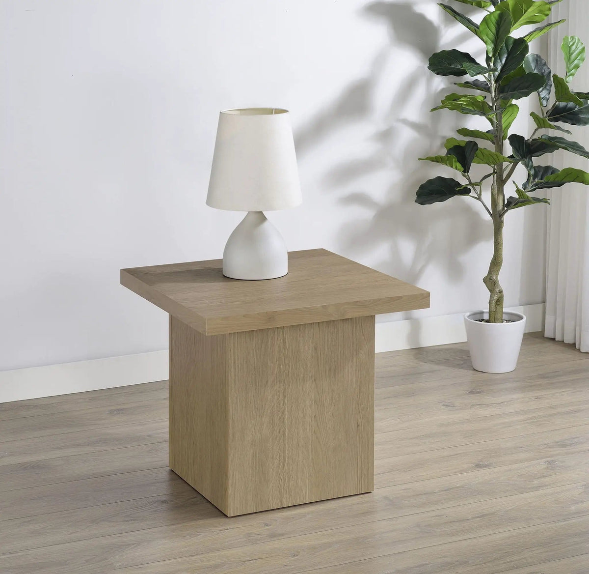 Devar Square Engineered Wood Side End Table Latte | 23.5 x 23.5 x 21.75 in | Engineered Wood & Veneer | Living Room