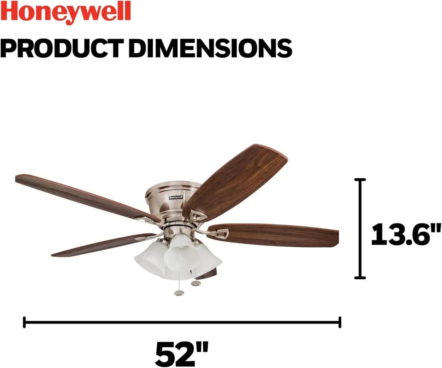 52 Inch Brushed Nickel LED Five Blade Ceiling Fan Light from PriceLows™