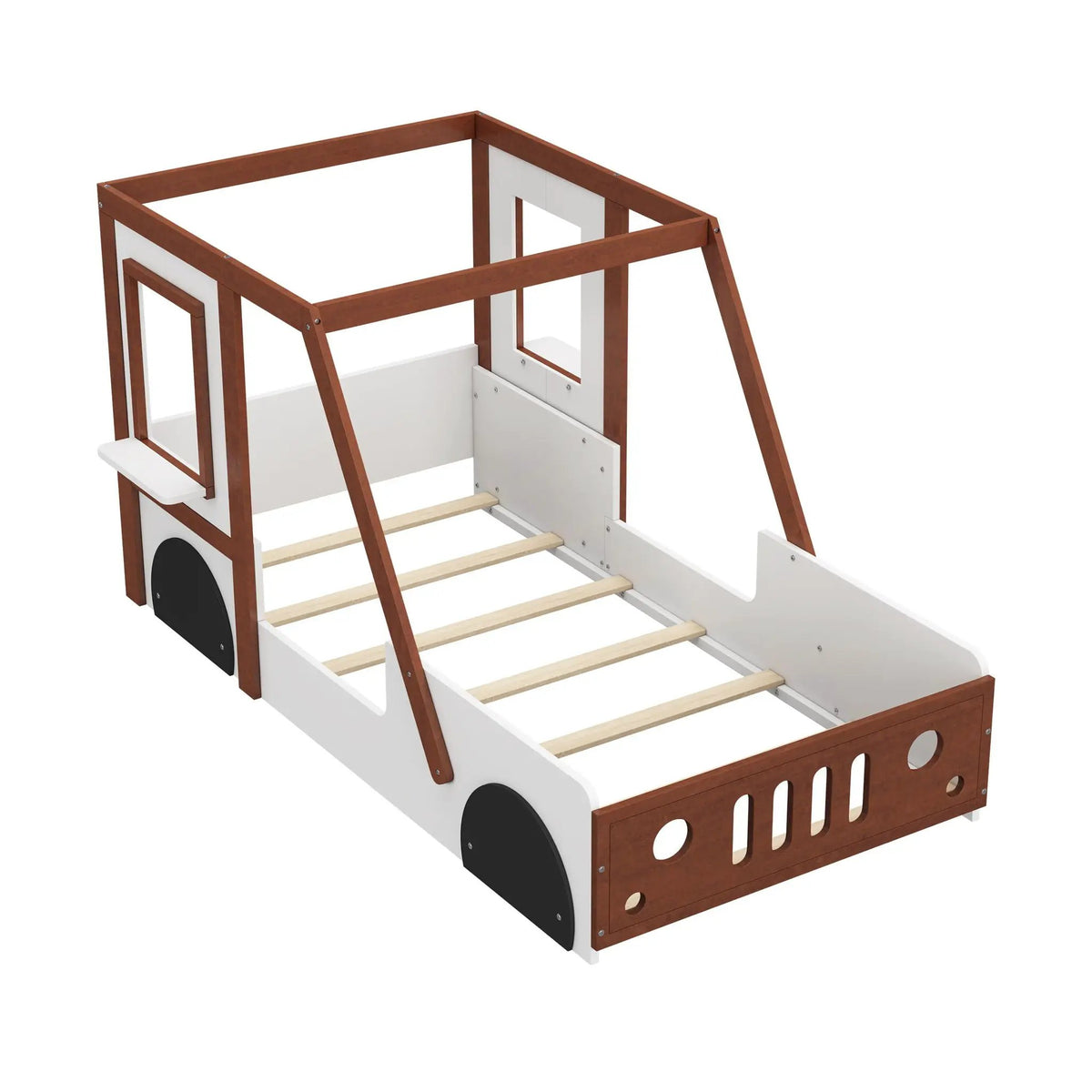 Twin Car Bed | Solid Wood Frame | Car Shaped Design | White Orange