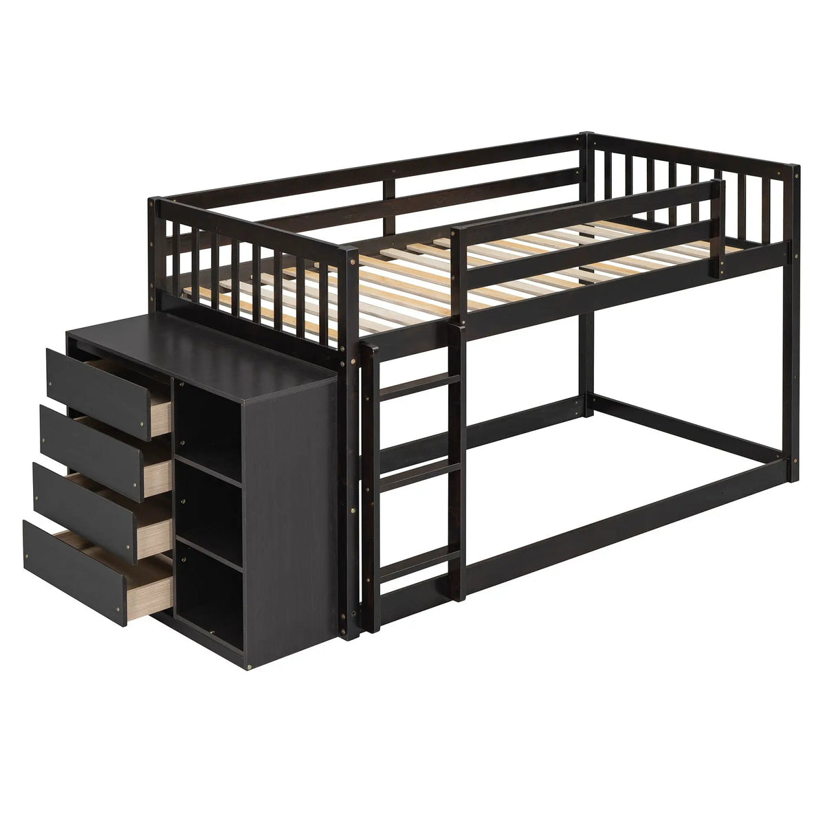 Bunk Bed | Solid Pine Frame | Four Drawers And Three Shelves | Full Size
