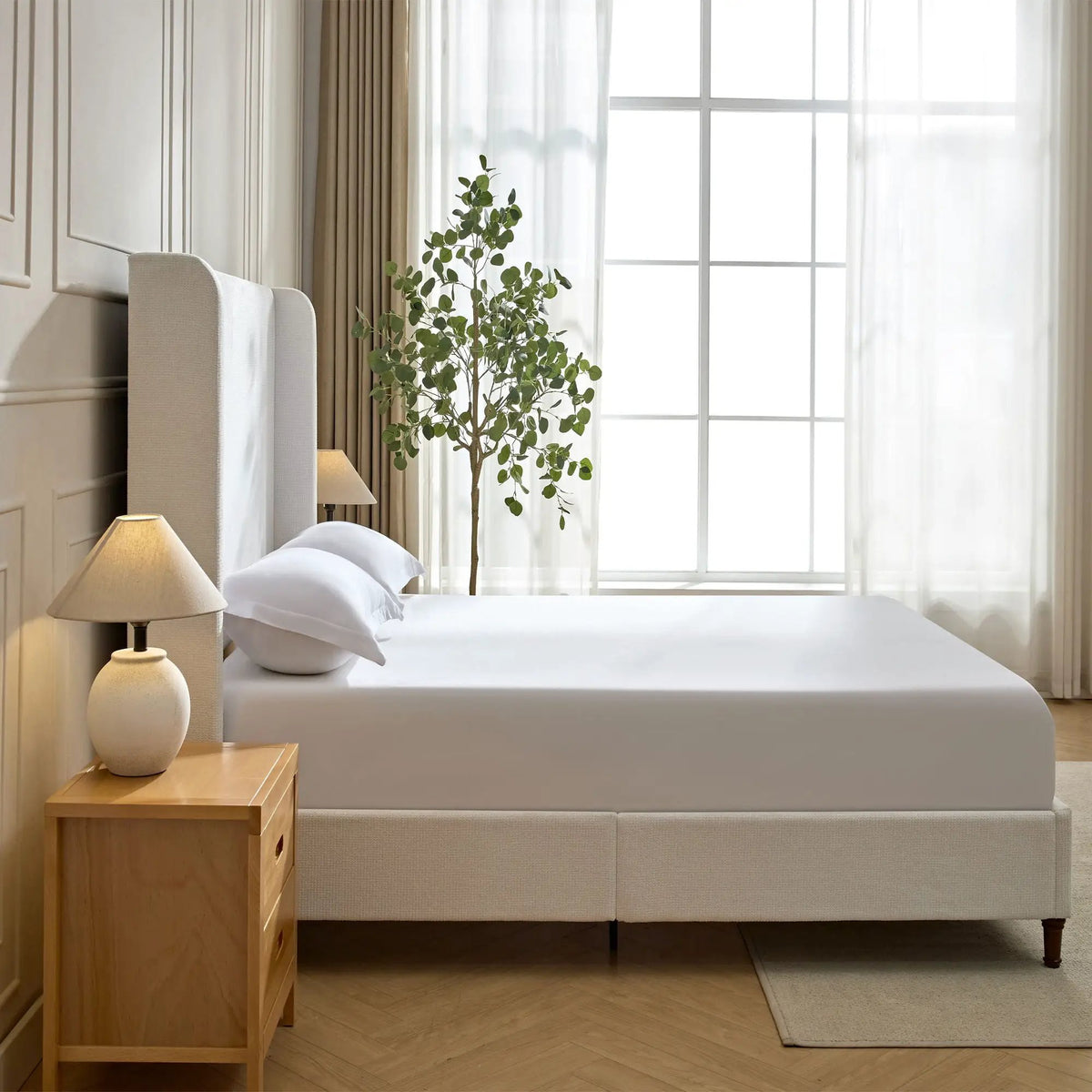 Harper Tall Headboard Upholstered Bed | Elegant Simplicity | No Box Spring Needed | 54 Inch Height