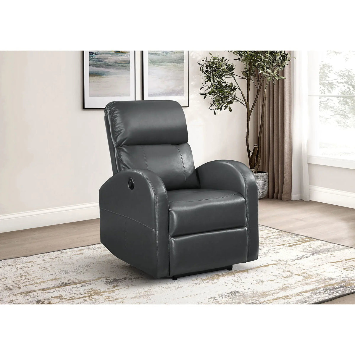 Meglia Power Recliner Chair | Button-Operated Reclining | Rounded Arms | Contemporary Neutral Design
