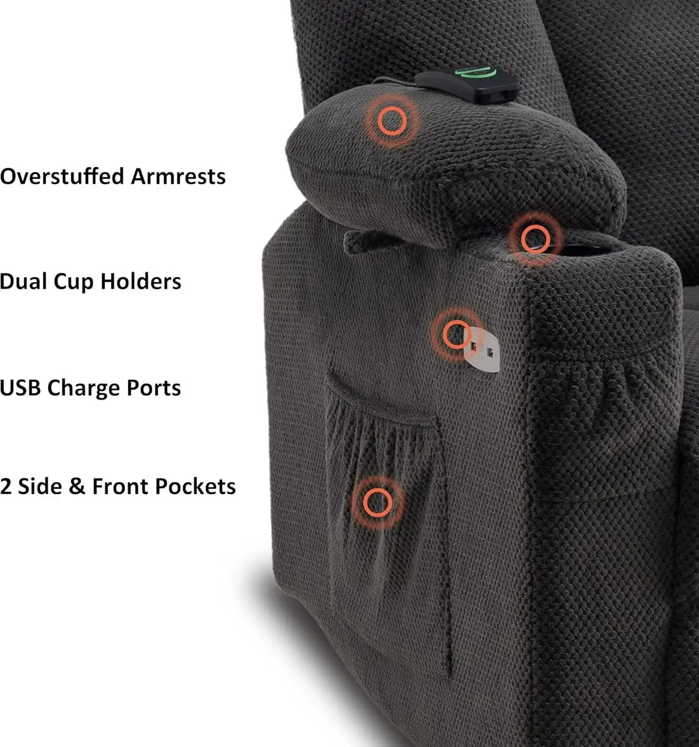 Grey Fabric Electric Recliner Chair With Heat And Vibration from PriceLows™